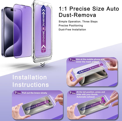 2 Pack Anti Blue Light Matte Screen Protector for iPhone 15 Pro 6.1-Inch Auto Dust Removal, No Bubbles, Tempered Glass Film, Easy Installation