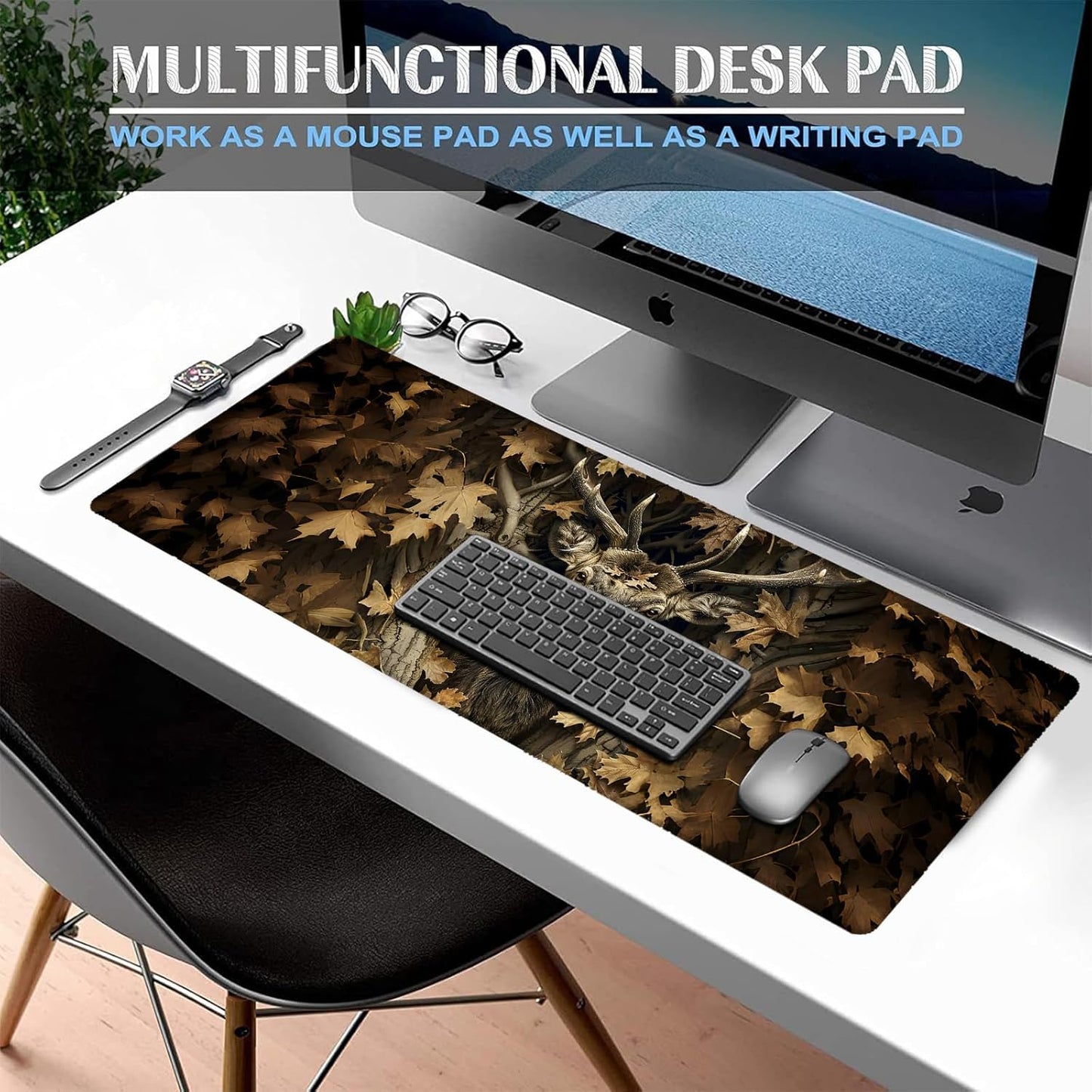 Majestic Deer Gaming Mouse Pad, Large Office Desk Mat, Anti-Slip Rubber Base Mousepad for Computer Laptop Keyboard, Smooth Desk Pad for Home Office Gamer Work Accessories 31.5" x 11.8"