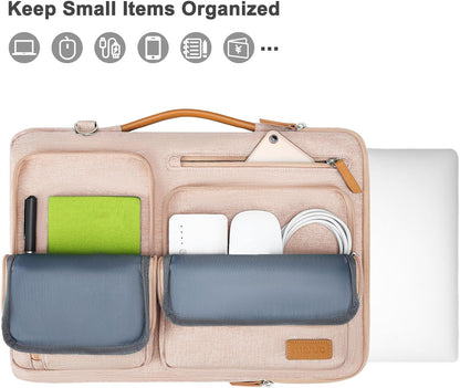 MOSISO 360 Protective Laptop Shoulder Bag,13-13.3 inch Computer Bag Compatible with MacBook, HP, Dell, Lenovo, Asus Notebook,Side Open Messenger Bag with 4 Zipper Pockets&Handle, Khaki