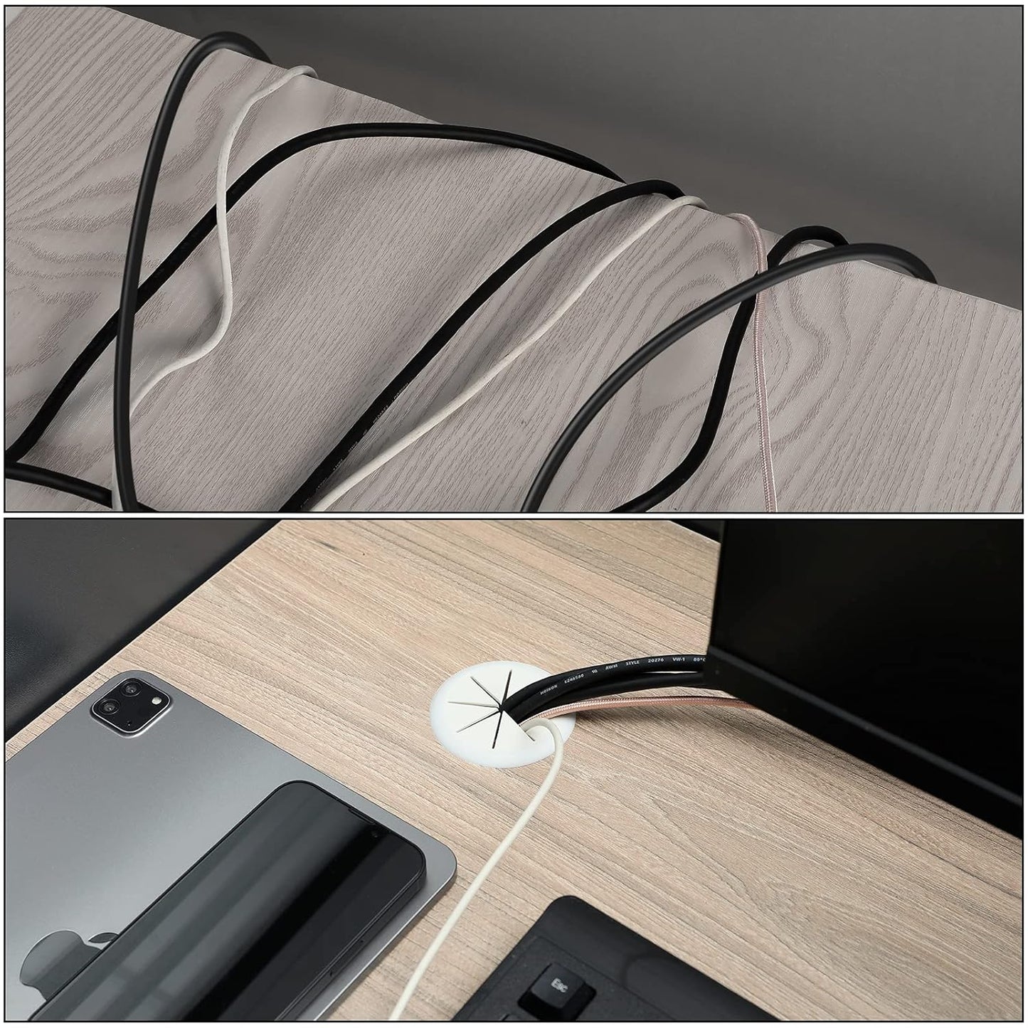 HYCC 2 Pack 2 Inch Flexible Desk Grommet,Organize Wires and Cables on Office Equipment, Computer Components, Entertainment Systems Effectively - Color: White