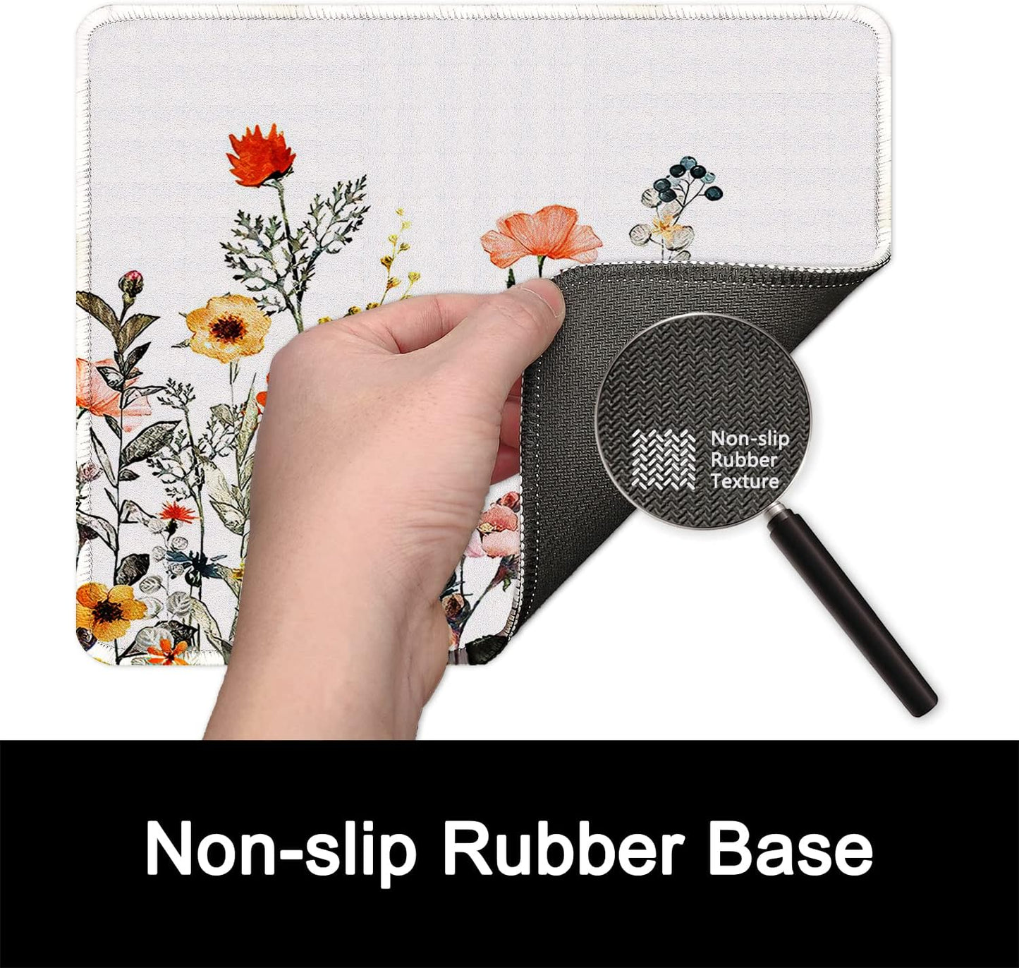 ITNRSIIET Mouse Pad with Stitched Edge Premium Textured Smooth Precise Operation Waterproof Washable Non-Slip Rubber Base Desktop Protection Mat, 10.2×8.3×0.12 inches, Wildflowers
