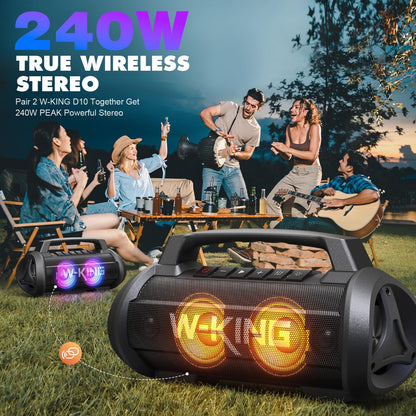 W-KING Portable Speakers Bluetooth Wireless, 120W Max Loudest Bluetooth Speaker, IPX6 Waterproof Outdoor Speaker with 70W Deep Bass/2*Subwoofer/DSP/EQ/42H/LED/MAC-in/Power Bank, Large Party Boombox