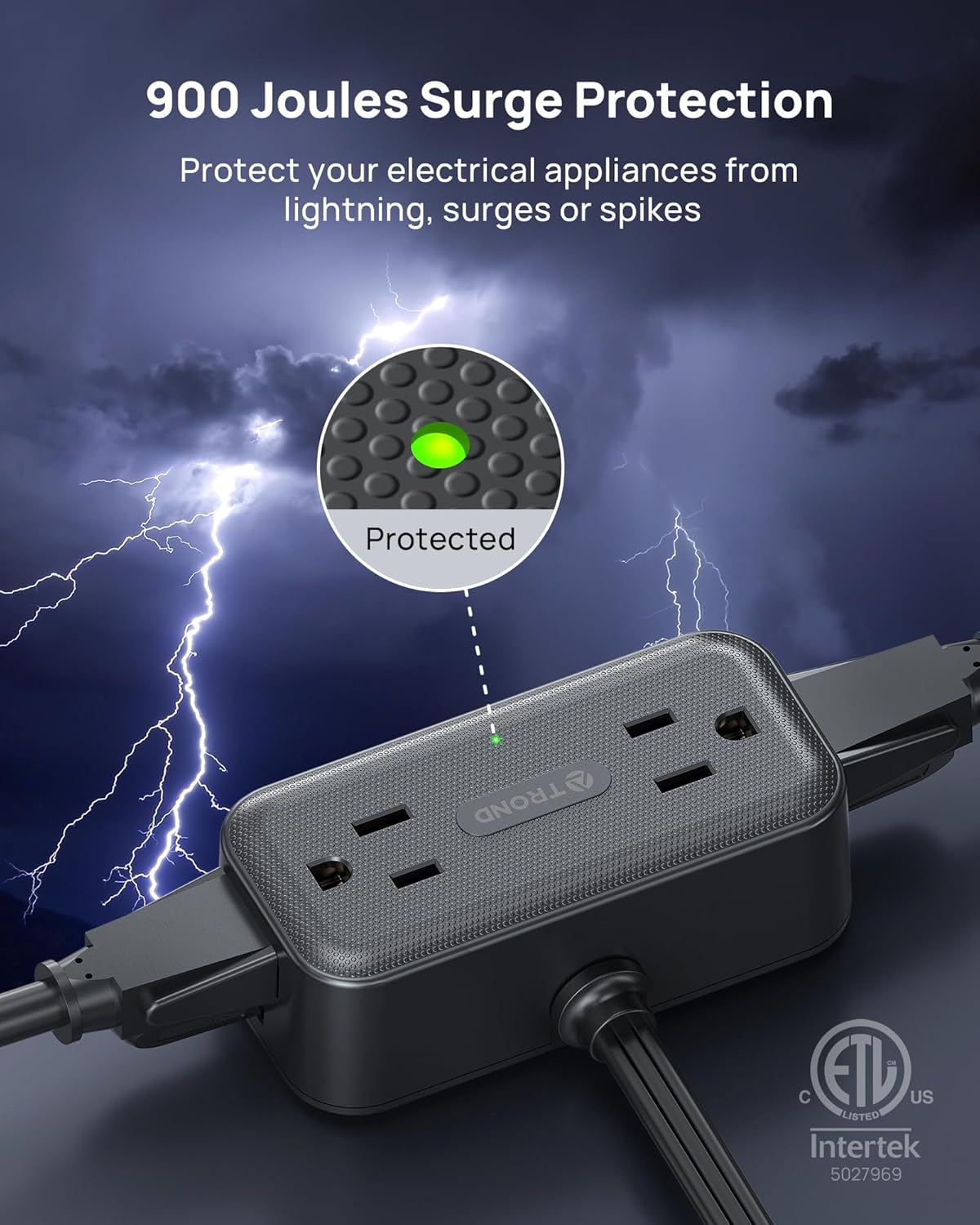 TROND 360° Rotating Flat Plug Power Strip, 3FT Extension Cord with 4 USB Ports, 4 Wide Spaced AC Outlets, Wall Mount, 900J Surge Protector for Office Travel Dorm Room Essentials, Black