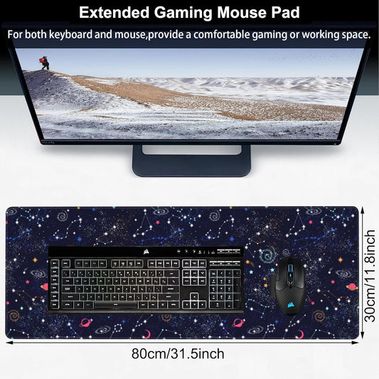 Space Galaxy Constellation Desk Mat,Large Milky Way Galaxy Space Gaming Keyboard Mouse Pad,Non-Slip Rubber Base Desk Pad Thick Stitched Edges Waterproof Mousepad Mouse Mat 31.5"x11.8"