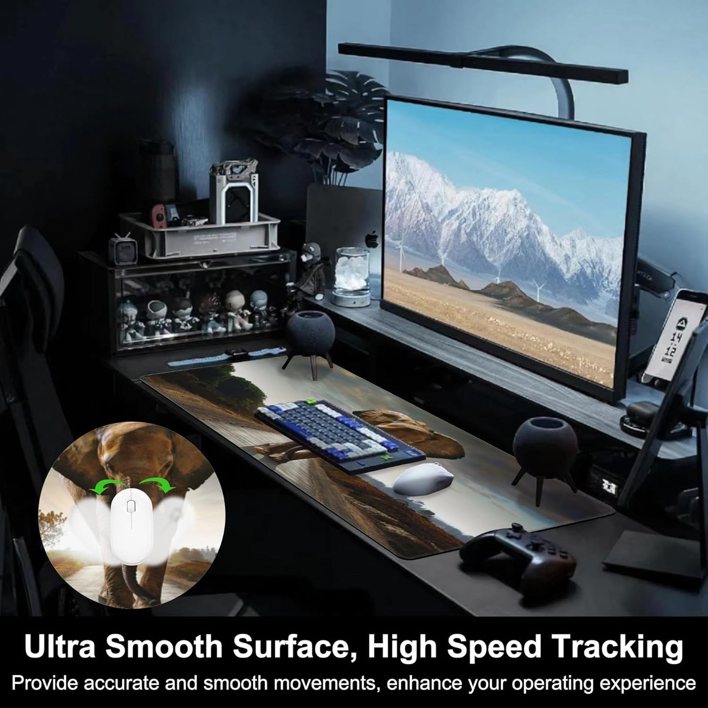 Mouse Pad, Large Walking Elephant Desk Mat, Extended Non-Slip Gaming Keyboard Mousepad Desk Pad, Thick Stitched Edges Waterproof Mouse Mat 31.5"x15.7" (Beautiful Natural Landscape)