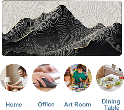 Gaming Desk Pad Large Extra Length Abstract Lines Mouse Pad Keyboard Laptop Non-Slip Waterproof with Rubber Base Thick Stitched Edge Mouse Mat for Office Home 35.4 x 15.7 Inches