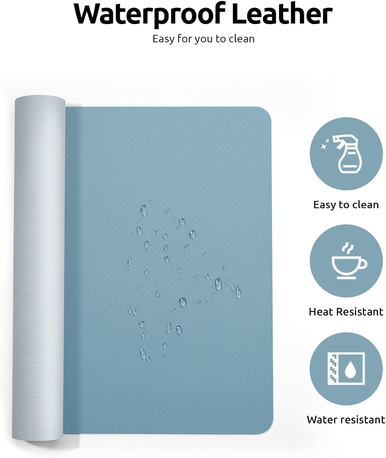 YSAGi Leather Desk Protector, Office Mat, Large Mouse Mat, Non-Slip PU Leather Blotter, Laptop Desk Pad, Waterproof Writing Pad for Office and Home (Ice Blue, 23.6" x 13.8")