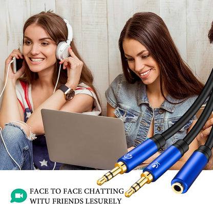 Tan QY Headphone Splitter 1Ft, 3.5mm Female to 2 Dual 3.5mm Male Headphone Mic Audio Y Splitter Cable Smartphone Headset to PC Adapter (1Ft/0.3M, Blue)