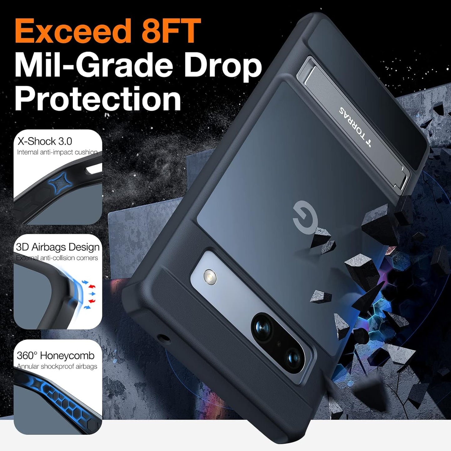 TORRAS Marsclimber for Google Pixel 7a Case [8FT Military-Grade Protection] [3 Stand Ways] with Firm Kickstand Comfortable and Non-Slip Gripping for Google Pixel 7a Phone Case Slim 5G 6.1 inch, Black