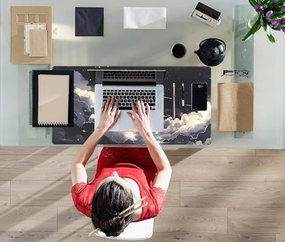 Black Anime Cloud Desk Mat XXL Large Gaming Mouse Pad Computer Laptop Mat, Extended Non-Slip Rubber Base Mousepad Keyboard and Mouse Mat, Night Sky Desk Pad with Stitched Edges, 31.5x15.75 in