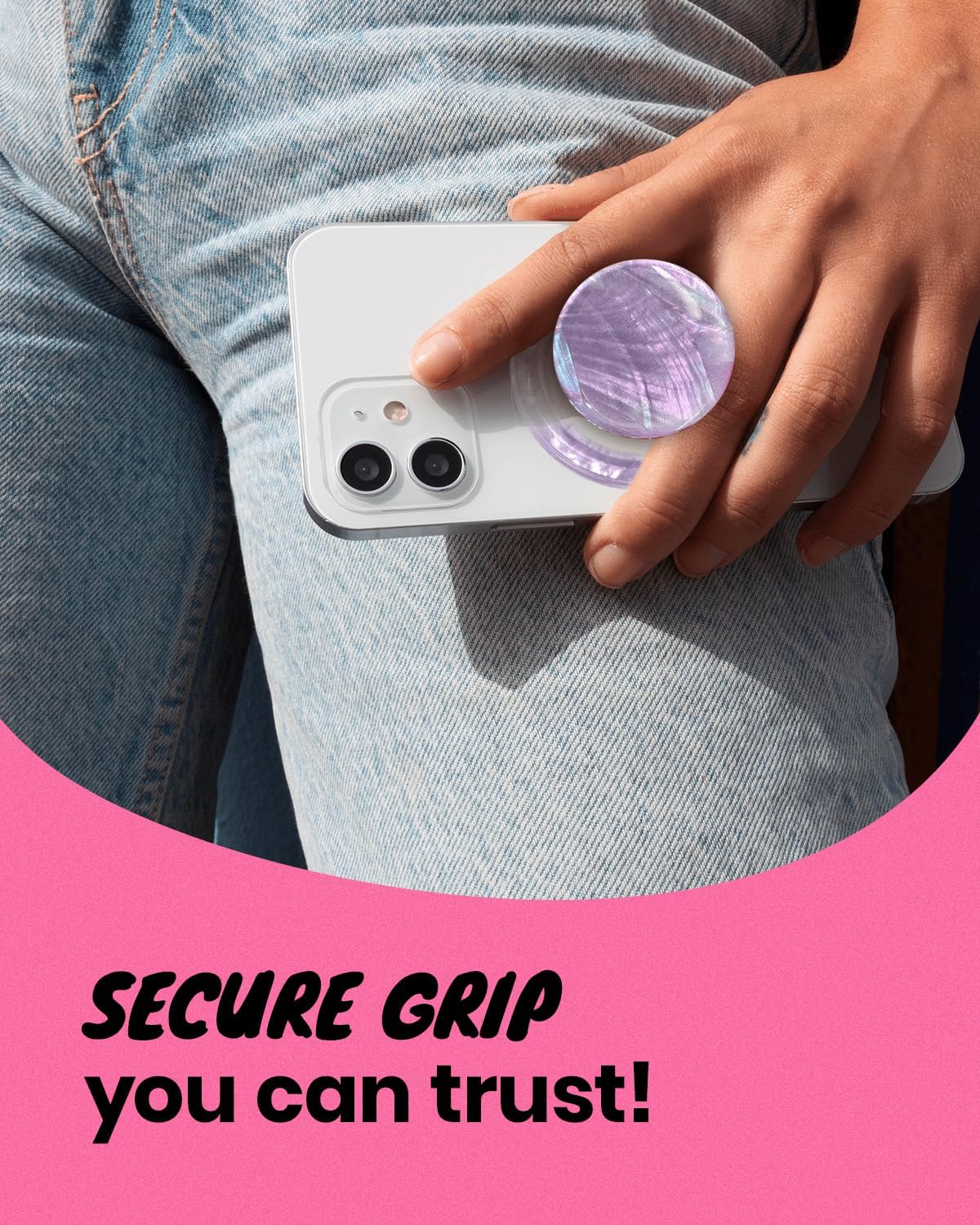 OnTheGrip Cute Natural Seashell Design Round Shape Collapsible Mobile Phone Grip Stand Holder for Smartphone Tablet Cell Phone Accessory (Violet)