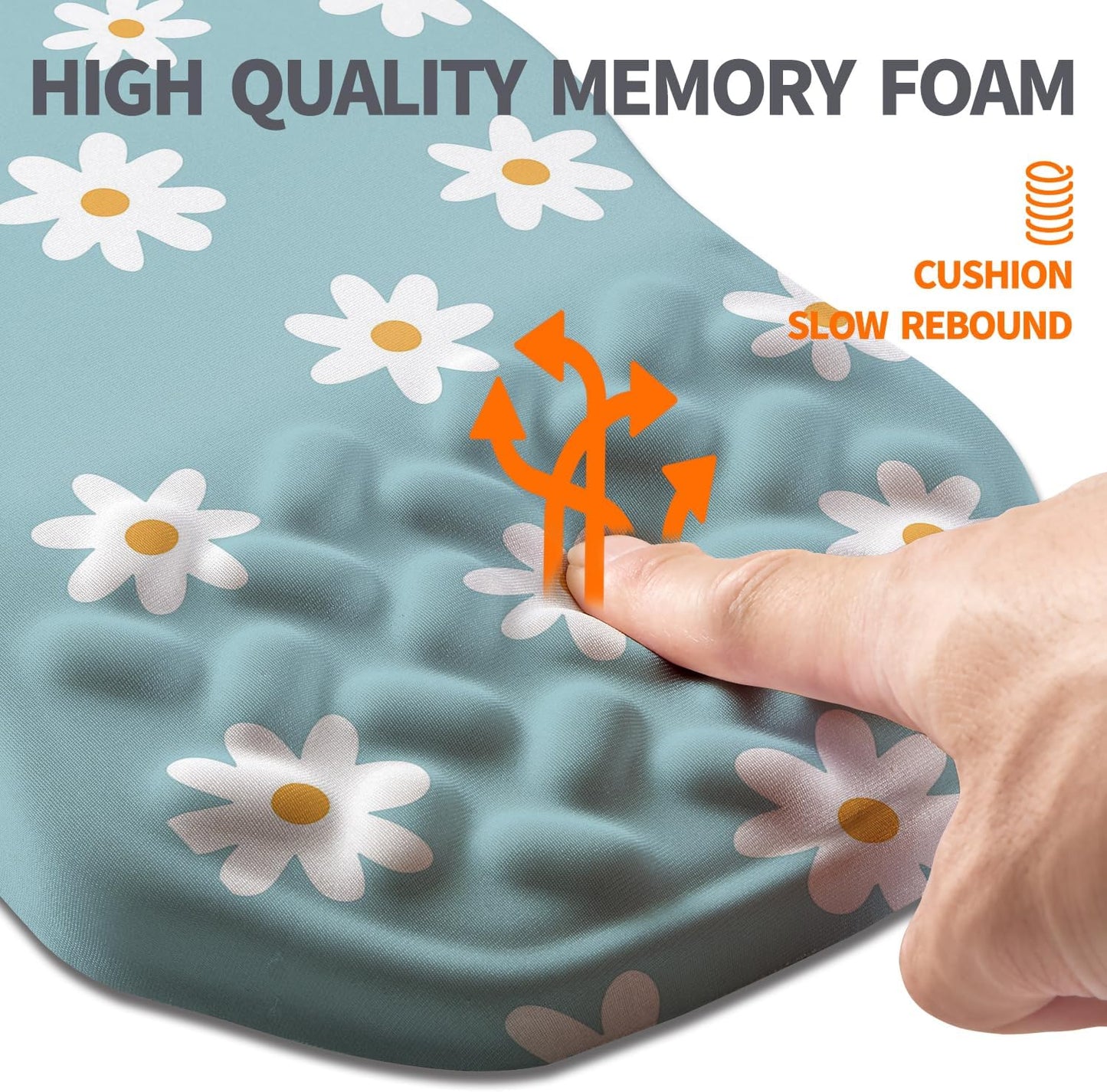 Ergonomic Slope Mouse Pad Wrist Support, Wrist Rest Mousepad for Carpal Tunnel Pain Relief with Massage Bulge and Slow Rebound Memory Foam (12x8 inch, White Flowers)
