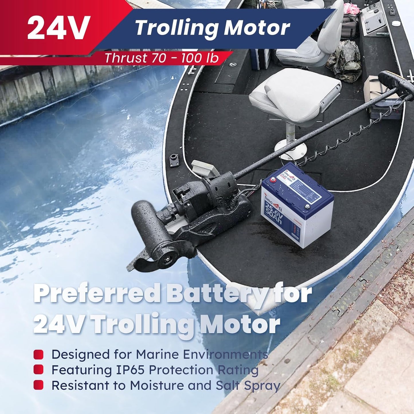 24V 50Ah LiFePO4 Lithium Battery Enhanced Version, Max Continuous Discharge 1.2C (60A), IP65 Low-Temp Protection Deep cycle Battery Fit for High Power Motors/Equipment/RV (Group24)