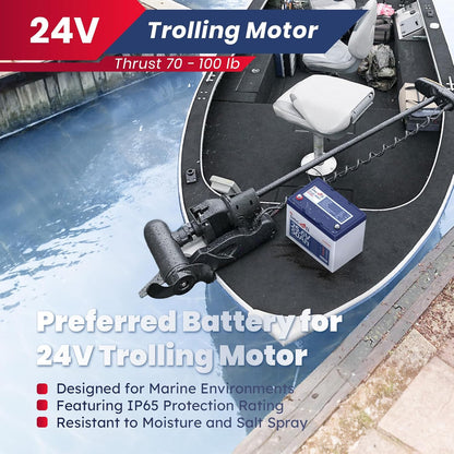 24V 50Ah LiFePO4 Lithium Battery Enhanced Version, Max Continuous Discharge 1.2C (60A), IP65 Low-Temp Protection Deep cycle Battery Fit for High Power Motors/Equipment/RV (Group24)