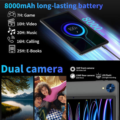 Android 15 Tablet with Keyboard, 26GB+256GB(2TB Expand), 10.1 Inch Tablet 8000 mAh Battery, BT 5.0, 5G WiFi, Widevine L1, Dual Camera, 2 in 1 Tab with Mouse, Case, Stylus(Black)