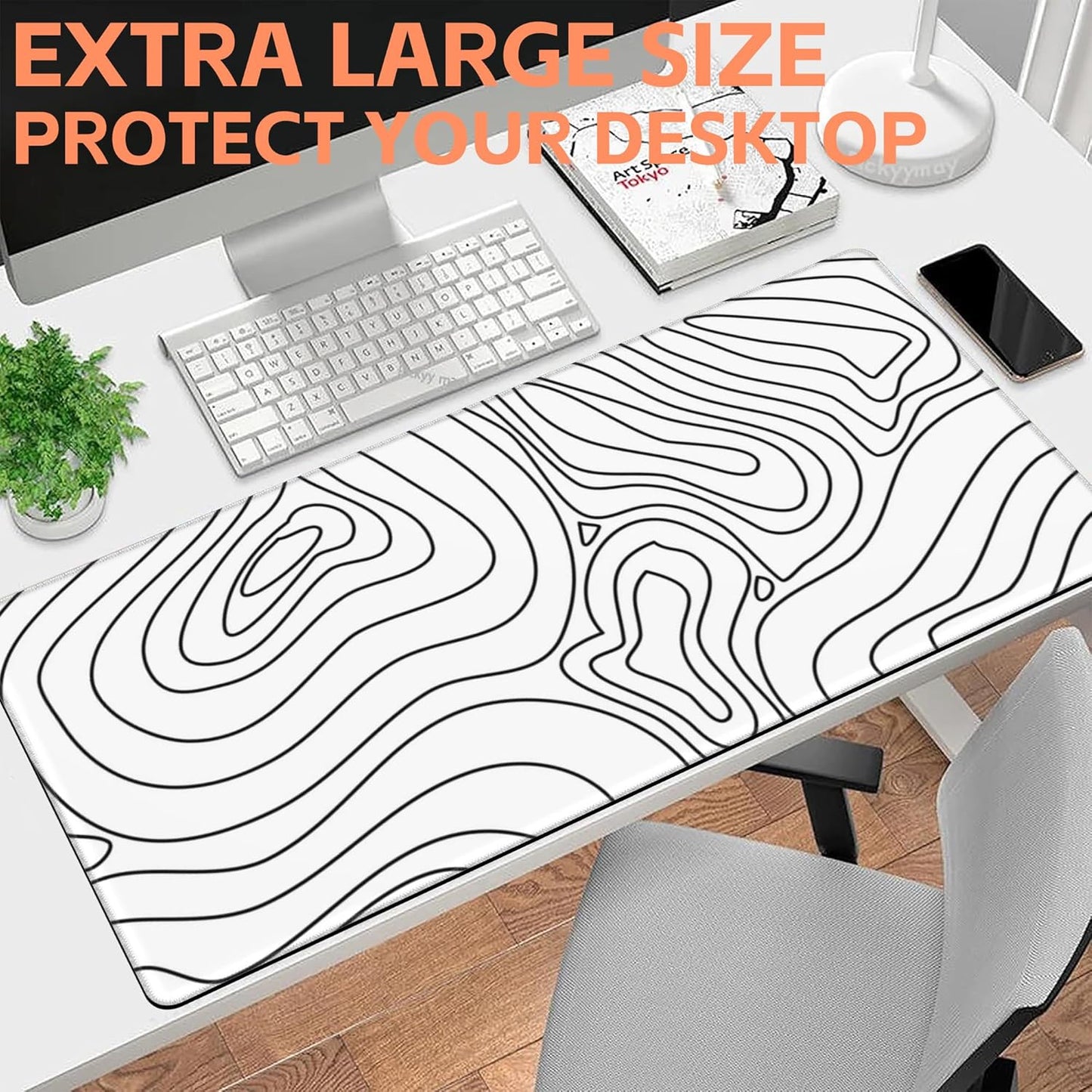 Mouse Pad Large Topographic Contour Map Non-Slip Game Desk Mat with Stitched Edge Laptop Keyboard Desk Pad for Work Home Gaming (35.4 x 15.7 Inches)
