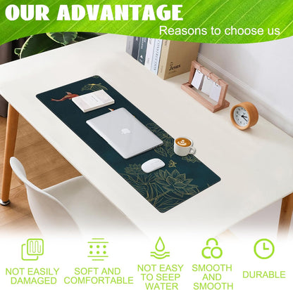 Large Gaming Mouse Pad, Koi Fish Ink Painting Desk Mat, Golden Line Lotus Desk Pad, Extended Big Computer Keyboard Mouse Pad with Non-Slip Base and Stitched Edge, 31.5"x11.8"