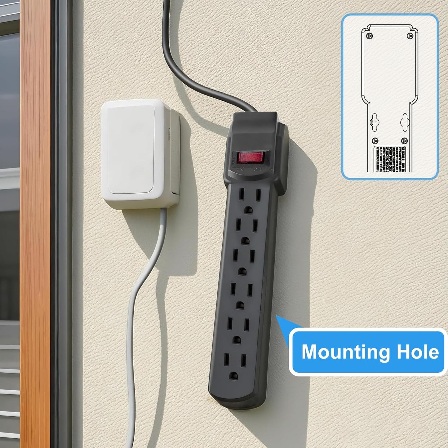 6-Outlet Surge Protector – 250 Joules, 6ft Cord, 15A/125V, 1875W Max – Right Angle Plug, Black – Home, Office, & Electronics Protection