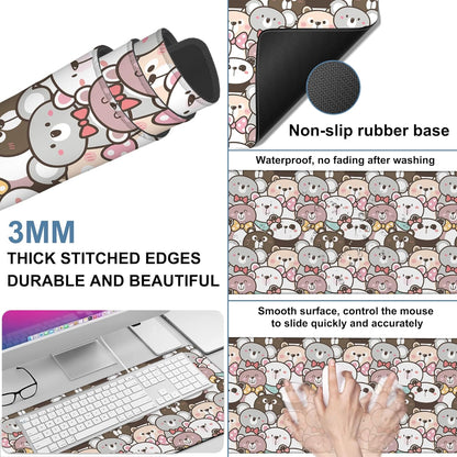 Gaming Desk Pad Large Extra Length Panda and Koala Mouse Pad Keyboard Laptop Non-Slip Waterproof with Rubber Base Thick Stitched Edge Mouse Mat for Office Home 35.4 x 15.7 Inches