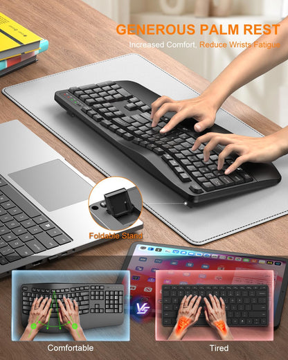 EDJO Ergonomic Wireless Keyboard for Large Hands, with Wrist Rest, Wave Keys, 2.4GHz Full Size Ergo Cordless USB Computer Keyboard, Comfortable Natural Typing, for Laptop, Mac, Windows (Black)