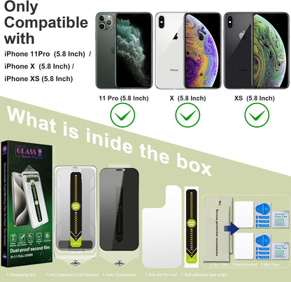 (2-Pack Anti-Spy Privacy Screen Protector for iPhone X/XS/11 Pro(5.8-Inch),9H Tempered Glass,Full Coverage,Anti-Fingerprint,Auto Dust Removal,Bubble-Free,Easy Installation