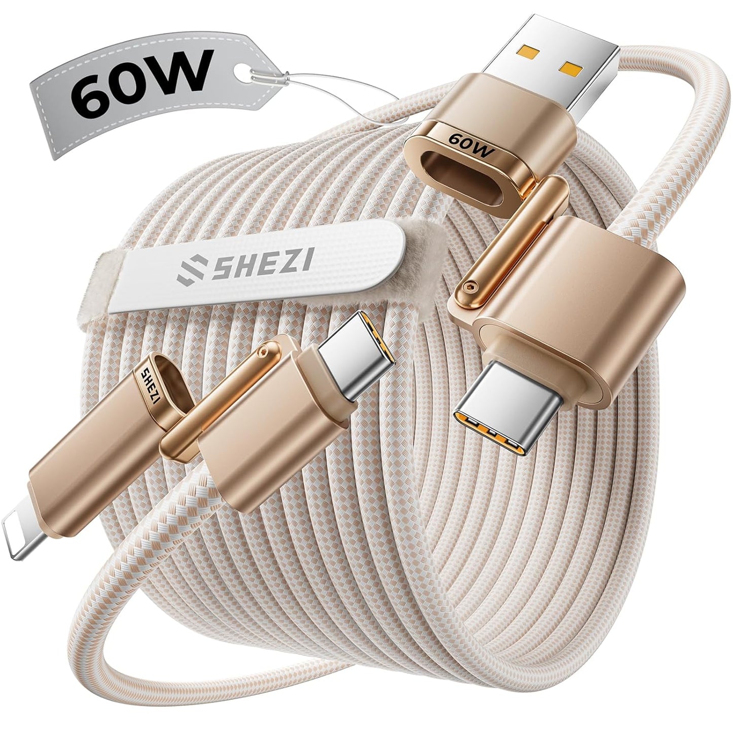 SHEZI 4-in-1 Compatible with USB C to Lightning Cable 60W Fast Charging &Data Transfer, Support to CarPlay & Android Auto,5FT Multi Cords Charger Combo for iPhone/iPad/Samsung/MacBook Cable, Titanium