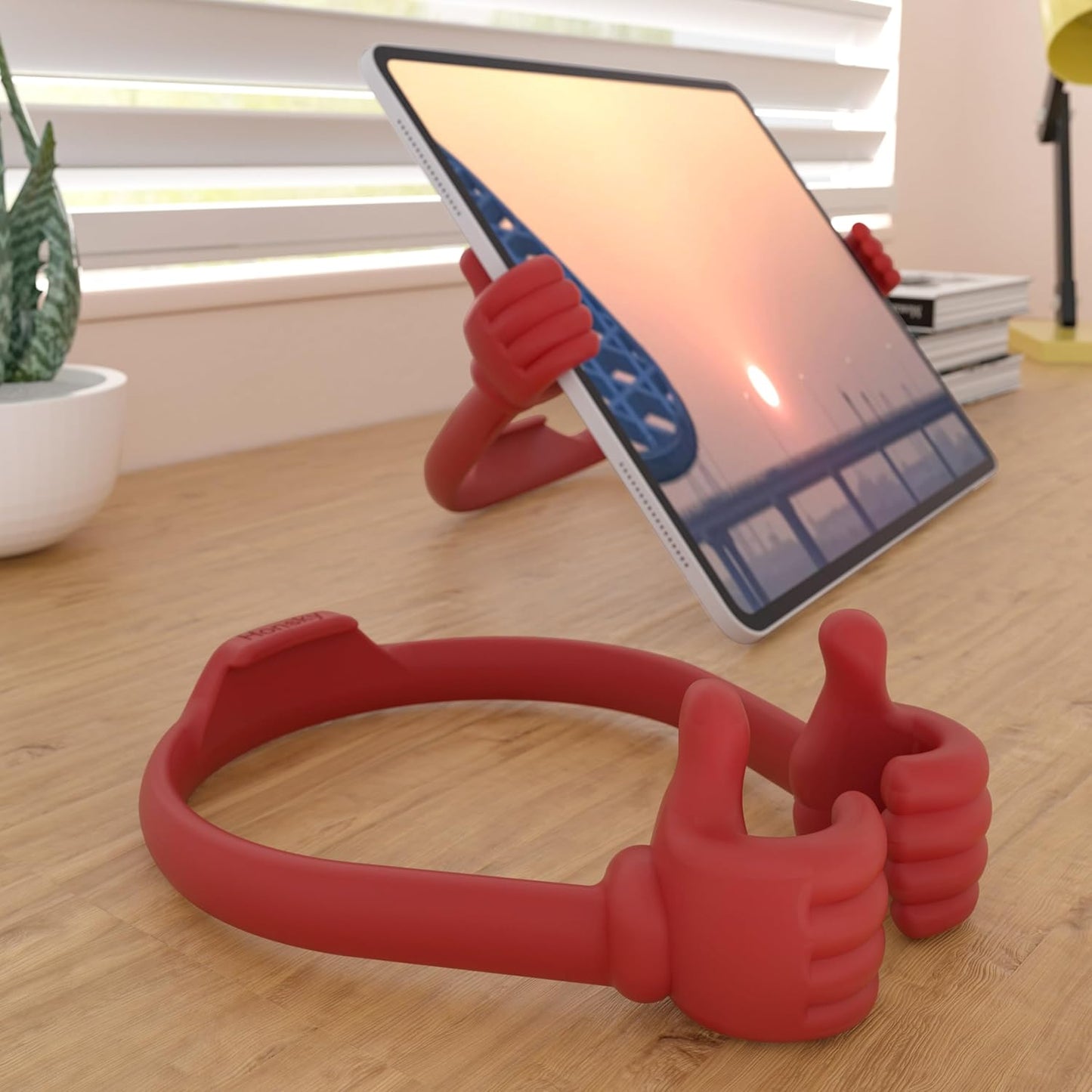 Honsky Thumbs Up Tablet Stand - Portable Monitor Stand Holder for Desktop, Universal Cute, Red