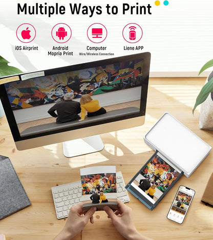 Liene White M200 4x6'' Photo Printer Battery Edition, Wireless Photo Printer for iPhone Android, Dye Sublimation Printing Full-Color Photo 20-Sheet, Portable Picture Printer Ideal for Travel Home Use