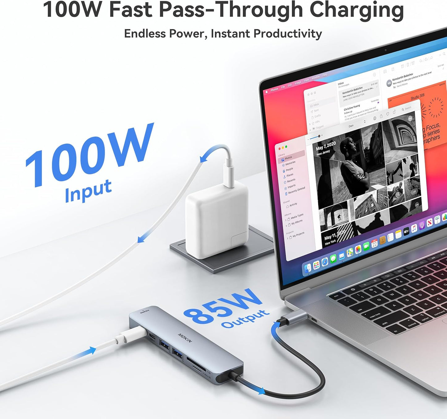 USB C Hub HDMI Adapter for MacBook Pro/Air, MOKiN 7 in 1 USB C Dongle with HDMI, SD/TF Card Reader, USB C Data Port,100W PD, and 2 USB 3.0 Compatible for MacBook Pro/Air, Dell XPS, Lenovo Thinkpad.