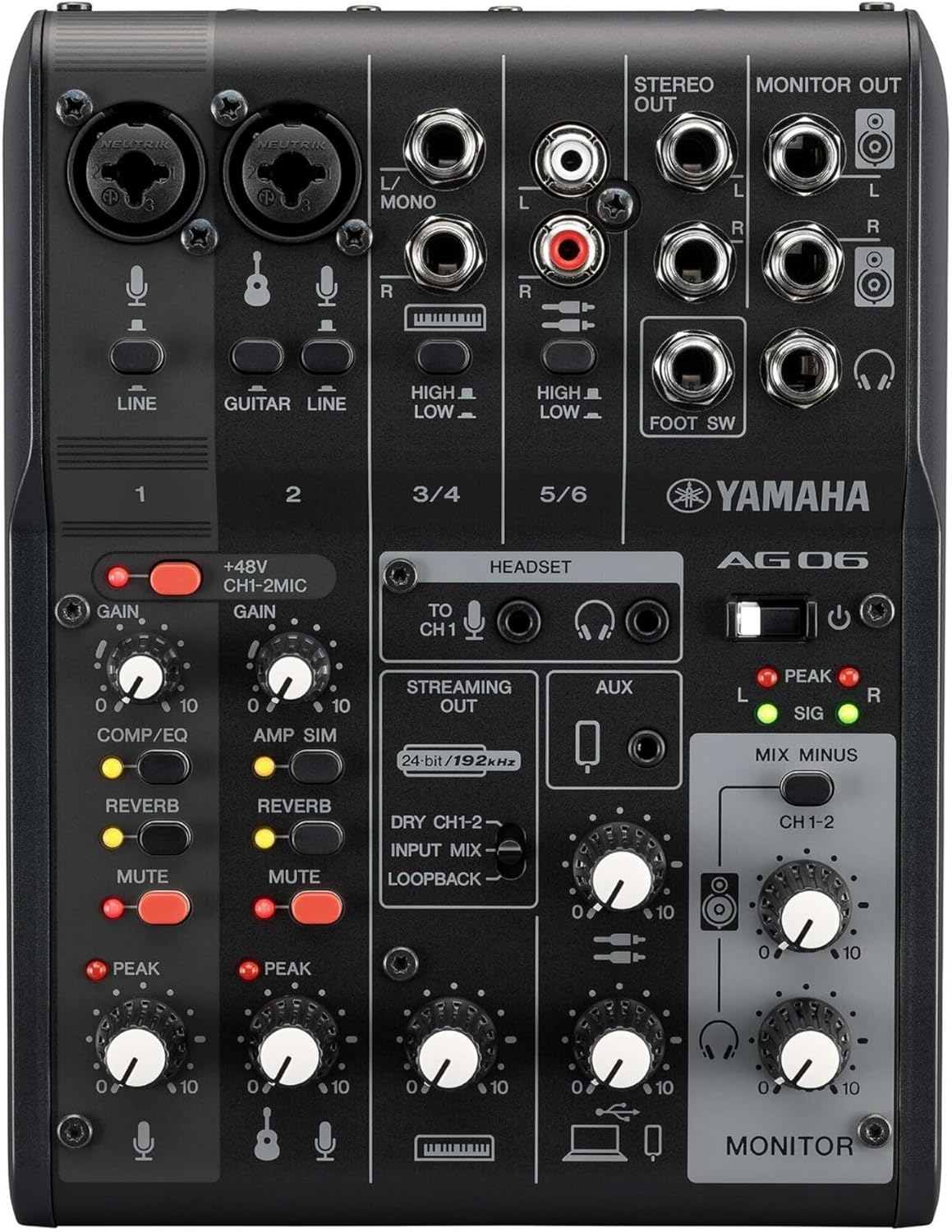 Yamaha AG06MK2 Black 6-Channel Live Streaming Loopback Mixer/USB Interface with Steinberg Software Suite