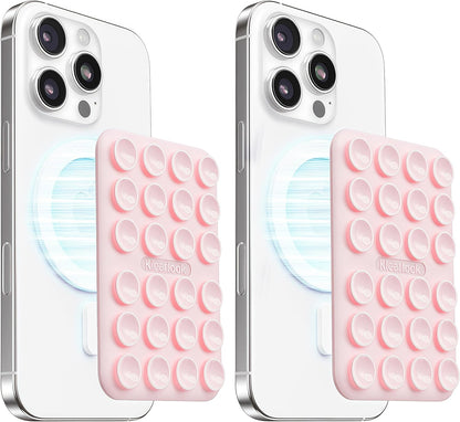 Klearlook 2Pack Magnetic Suction Phone Mount for MagSafe Case, Sticky Phone Grip Holder for iPhone, Removable Hands-Free Selfie/Video for TikTok Influencers, Women Girl Gift, Light Pink & Light Pink