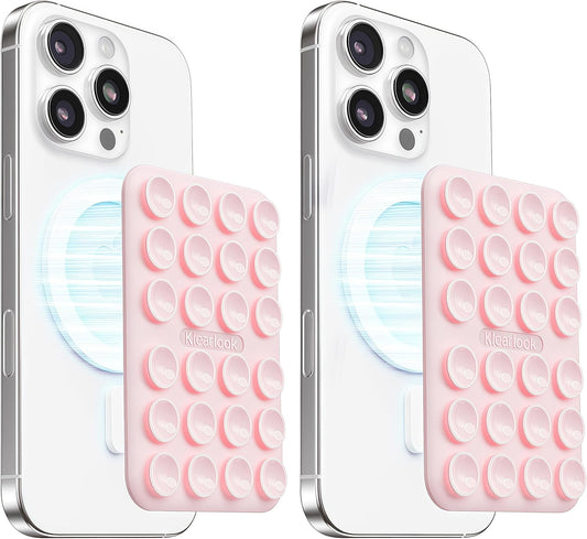 Klearlook 2Pack Magnetic Suction Phone Mount for MagSafe Case, Sticky Phone Grip Holder for iPhone, Removable Hands-Free Selfie/Video for TikTok Influencers, Women Girl Gift, Light Pink & Light Pink