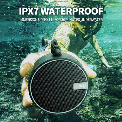 INSMY C12 IPX7 Waterproof Shower Bluetooth Speaker, Portable Small Speaker, Speakers Bluetooth Wireless Loud Clear Sound Support TF Card Suction Cup for Kayak Canoe Beach Gift (Black)