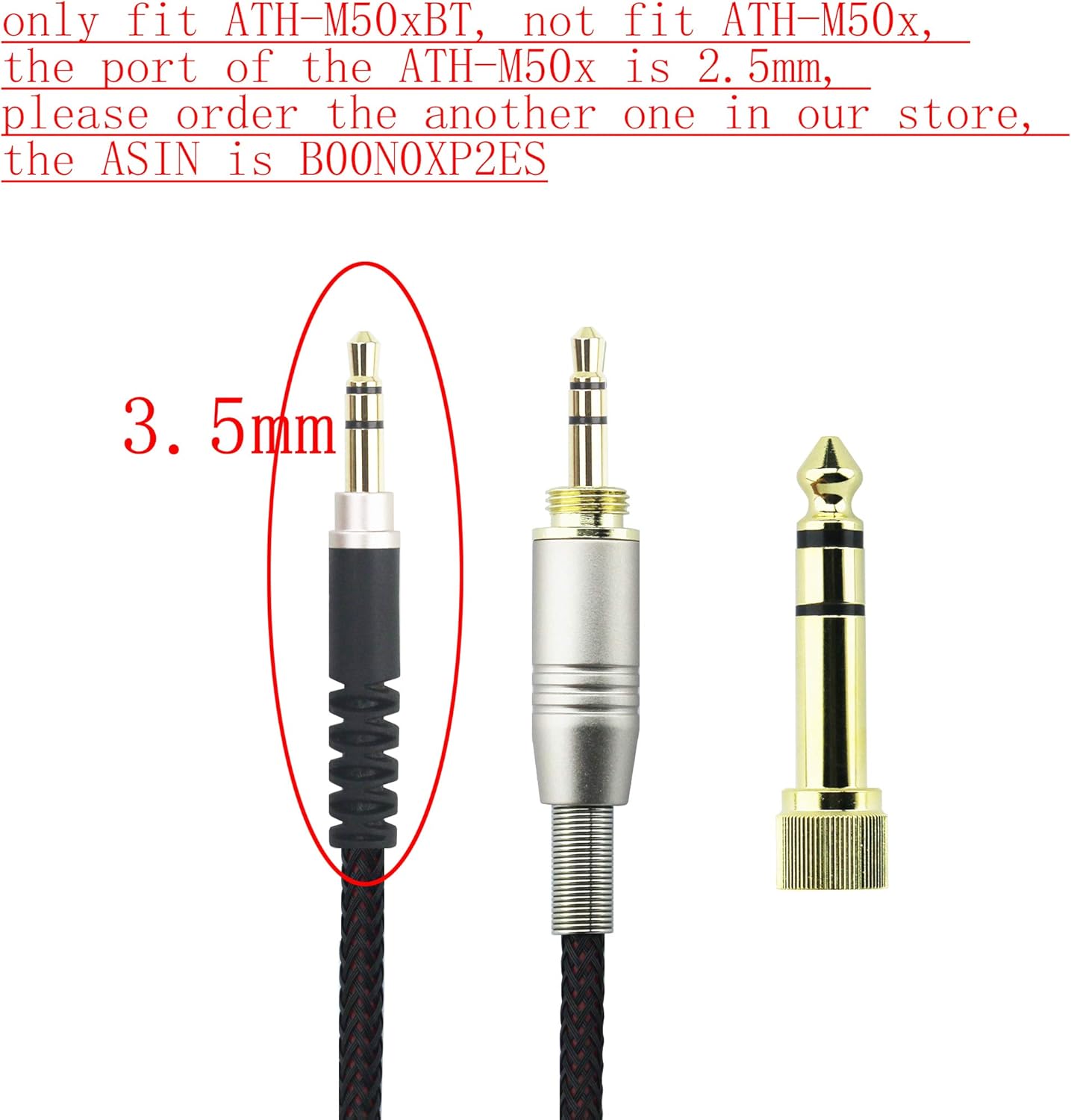 NewFantasia Replacement Audio Upgrade Cable Compatible with Audio-Technica ATH-M50xBT, ATH-AR3BTBK, ATH-SR50BT, ATH-ANC7B, ATH-ANC9, ATH-S700BT, ATH-SR5BTBK Headphones 1.5meters/4.9ft