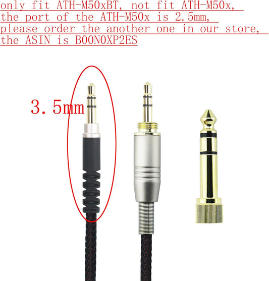 NewFantasia Replacement Audio Upgrade Cable Compatible with Audio-Technica ATH-M50xBT, ATH-AR3BTBK, ATH-SR50BT, ATH-ANC7B, ATH-ANC9, ATH-S700BT, ATH-SR5BTBK Headphones 1.5meters/4.9ft