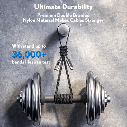 pzoz 4-in-1 USB C Fast Charging Cable with LED Display, Multi USBC Charger Combo Lightning/Type C/USB A Metal Ports for iPhone 16/15/14 Pro Max iPad MacBook AirPods Pro Samsung Google (60W, 5 ft)