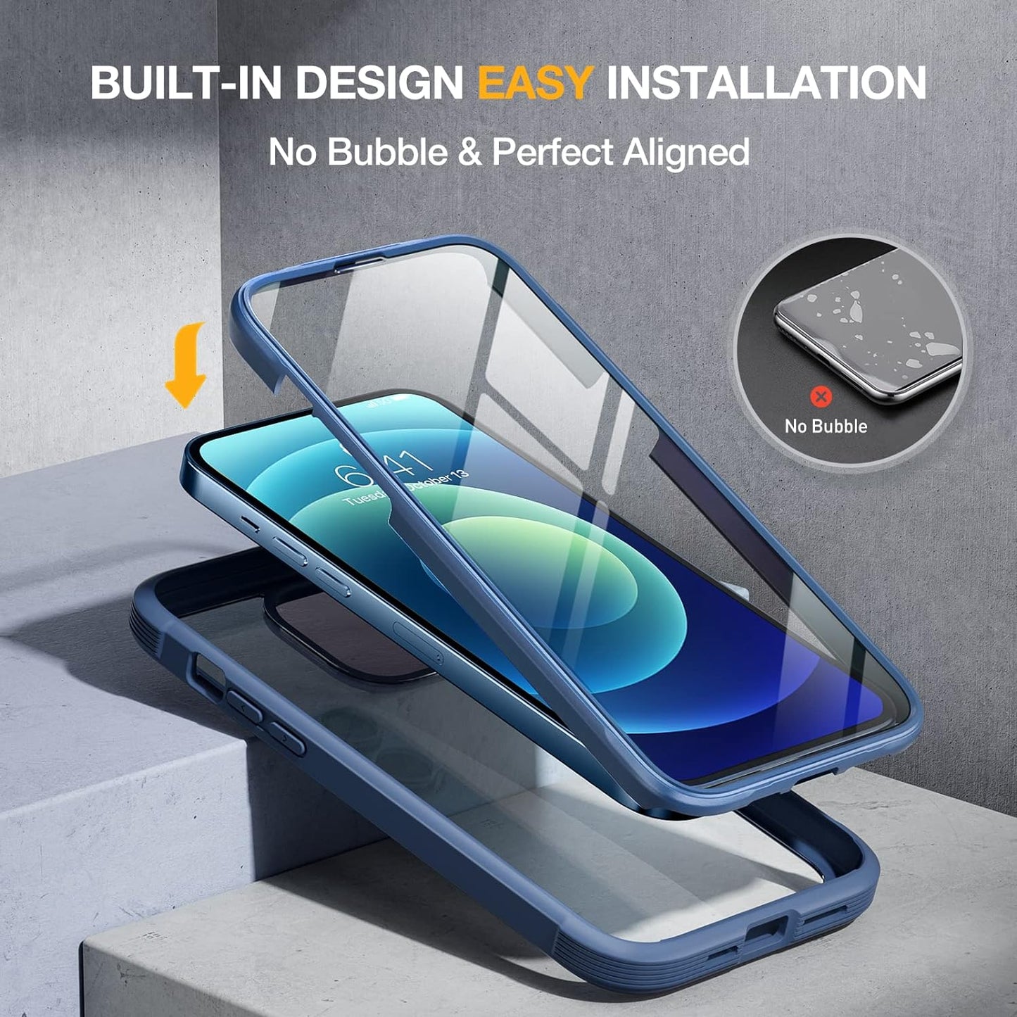 Miracase Glass Series for iPhone 12/12 Pro Case 6.1 inch, Upgraded Full-Body Rugged Phone Bumper Case Cover with Built-in 9H Tempered Glass Screen Protector and Camera Protector, Blue