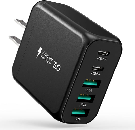 USB C Charger Block, Type C Charger Fast Charging,Total 50W 5-Port USB Wall Charger Multiport Type C Charging Block Cube for iPhone 16 15 14 13 12 11 Pro Max XS, iPad, Samsung & More-Black