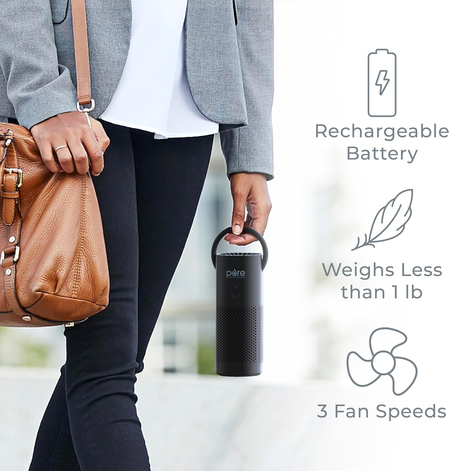 Pure Enrichment PureZone Mini Portable Air Purifier - Cordless True HEPA Filter Cleans Air & Eliminates 99.97% of Dust, Odors, & Allergens Close to You - Cars, School, & Office (Black)