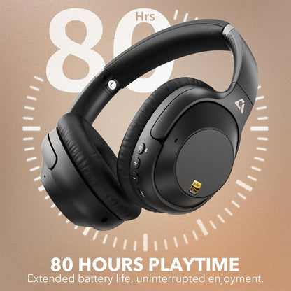 YMOO Bluetooth 5.3 Hybrid Active Noise Cancelling Headphones for Airplane Travel, Wired and Wireless ANC Headphones, 80H Playtime Over Ear Headphone, Low Latency Bluetooth Headset with Mic for Adults