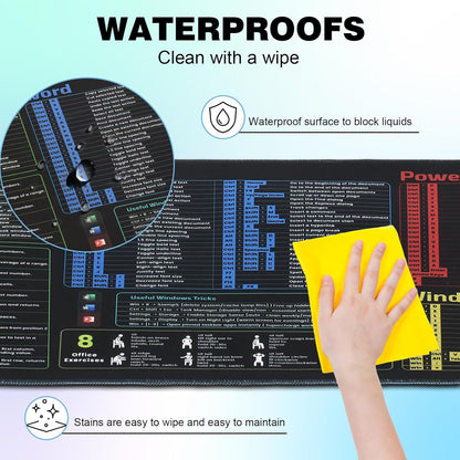 Linoows Office Shortcut Mouse Pad, Extra Large 31.5 x 11.8 Inch Gaming Mouse Mat, PC 200+ Hotkeys Keyboard Mousepad for Excel/Word/PPT/Windows, Waterproof Non-Slip Desk Pad with Stitched Edge