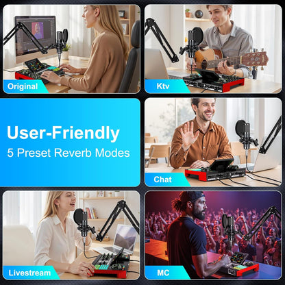 Podcast Equipment Bundle with 3.5mm Condenser Microphone for Pc/Phone Live Streaming Singing Gaming, Podcast Microphone Bundle with Live Sound Board Audio Mixer,Voice Changer, Denoise,DJ Sets