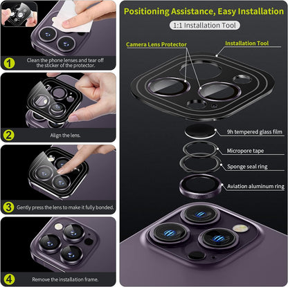 WSKEN for iPhone 14 Pro/iPhone 14 Pro Max Camera Lens Protector,[Night Shooting Mode] HD Tempered Metal Glass Camera Screen Protector Cover Film Accessories,Purple + Purple