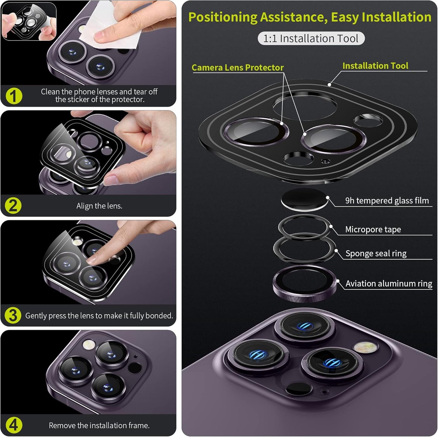 WSKEN for iPhone 14 Pro/iPhone 14 Pro Max Camera Lens Protector,[Night Shooting Mode] HD Tempered Metal Glass Camera Screen Protector Cover Film Accessories, Colorful