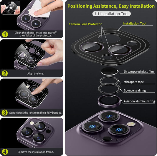 WSKEN for iPhone 14 Pro/iPhone 14 Pro Max Camera Lens Protector,[Night Shooting Mode] HD Tempered Metal Glass Camera Screen Protector Cover Film Accessories,Deep Purple