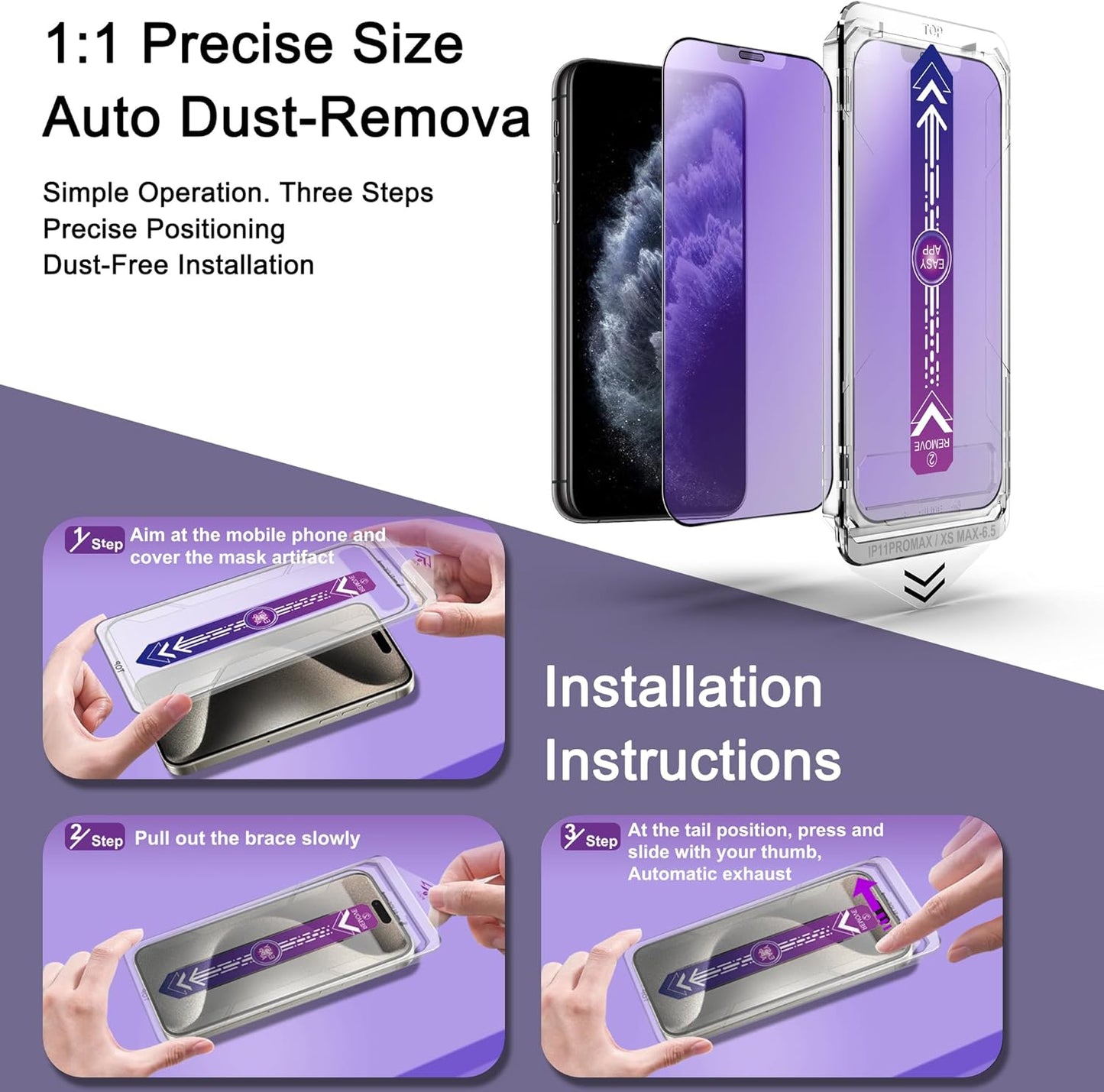 2 Pack Anti Blue Light Matte Screen Protector for iPhone 11 Pro Max/iPhone XS Max, 9H Tempered Glass, Full Coverage, Anti-Fingerprint, Auto Dust-Elimination, No Bubble, Easy Installation