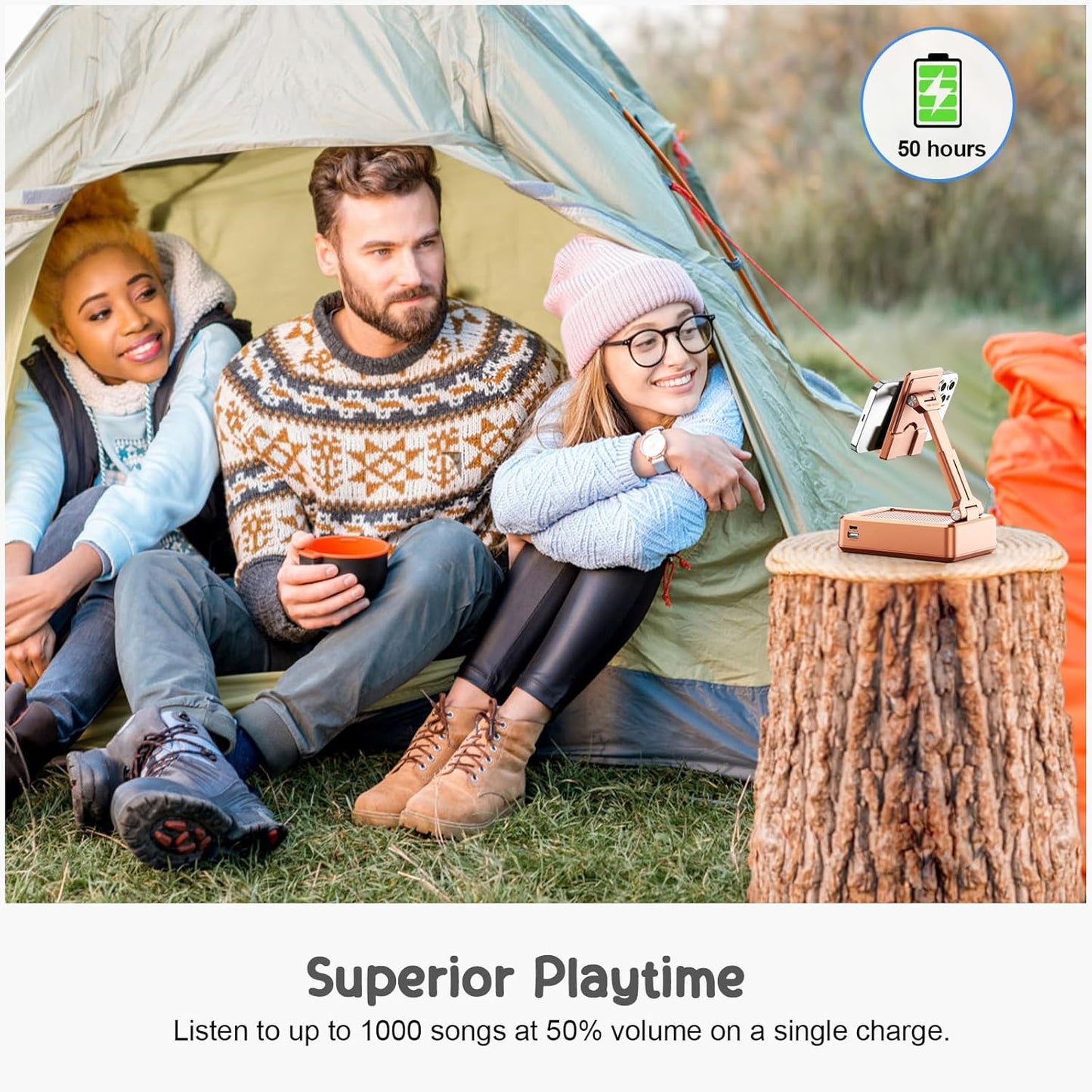 TechGlow Gifts for Men Women Foldable Cellphone Stand with Bluetooth Speaker and Power Bank Birthday Gift Idea for Mom Dad Cool Gadget Tech Gifts-Rose Gold