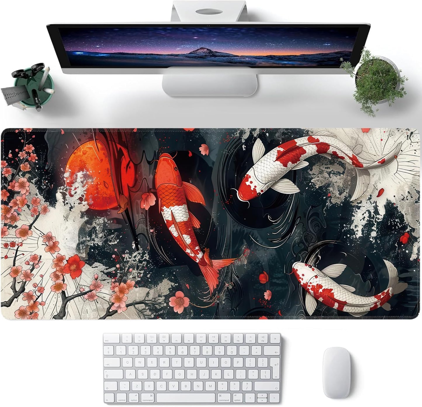 Koi Fish Large Mouse Pad,Gaming Keyboard Desk Pad,Extended Mouse Mat Non-Slip Rubber Base with Stitched Edges for Office Game Home XXL 35.4"x15.7"