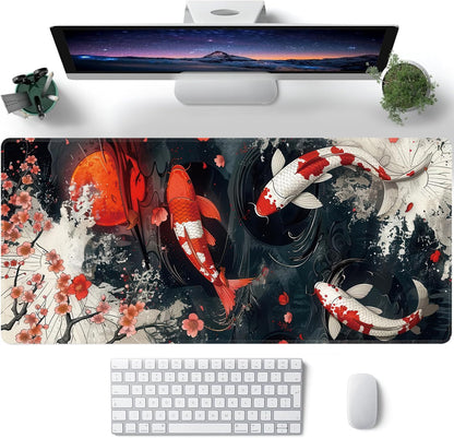 Koi Fish Large Mouse Pad,Gaming Keyboard Desk Pad,Extended Mouse Mat Non-Slip Rubber Base with Stitched Edges for Office Game Home XXL 35.4"x15.7"