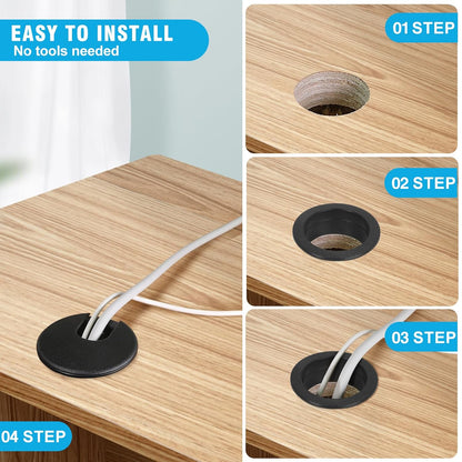 1-1/2" Black Desk Grommet, JTemgle Plastic Cable Hole Cover Computer Table Cord Wire Organizer Caps Desktop Cord Management for Home Office TV Stands Tabletops, 2 Pieces